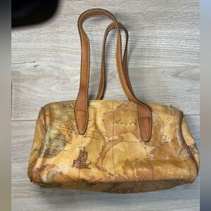 Vintage Alviero Martini 1A Classe Map Print Leather Handbag